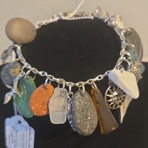Artisan Silver Charm Bracelet with Multicolor Stones